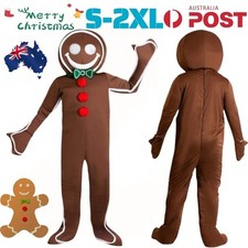 Gingerbread Man Cosplay Costume Christmas Men Women Party Xmas Jumpsuit Mask Set