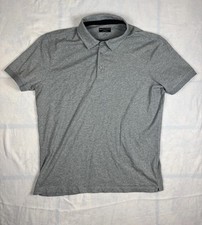 SAKS FIFTH AVENUE Polo Shirt Mens Large Prima Cotton Sim Fit Coupe Étroite Gray