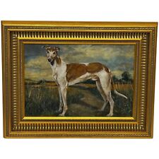 Antique Oil Painting Portrait Prized Lurcher Greyhound After Samuel John Carter