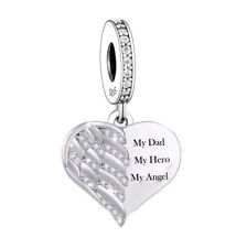 💖 Dad My Hero Charm Angel Heart Genuine 925 Sterling Silver Father Daughter 