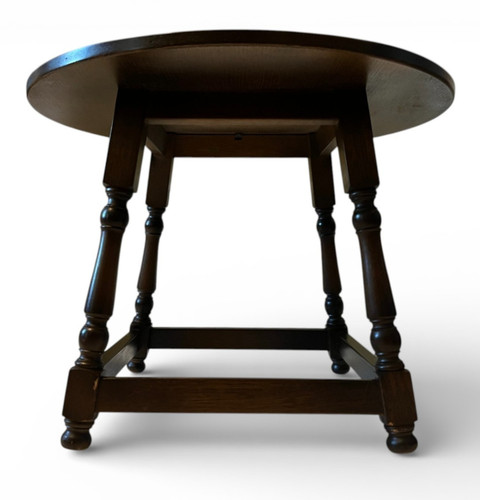 Round wooden side table dark - side,