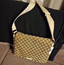Gucci GG Canvas Flap Messenger Bag Beige
