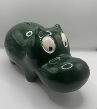 Large Green Ceramic Hippo Money Box Statue Figure H11 x L22cm
