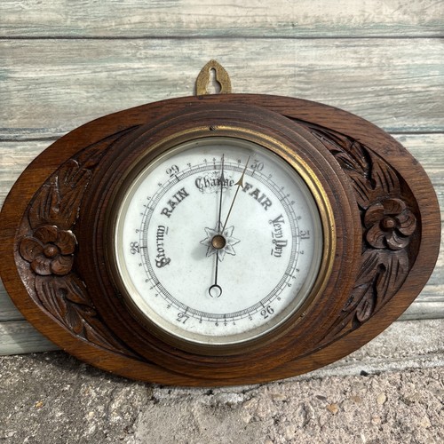 Antique oval aneroid barometer - antique,