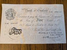 1947 Peppiatt White Fiver Five Pounds £5 bank note