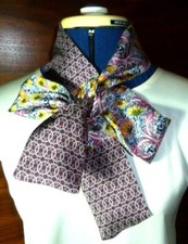 Liberty pure silk narrow skinny scarf  Pieced fabric Multi/dark red/white   NEW