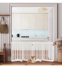 Pet Gate Safety Gate 4-Panel 89 cm Pet Barrier with 6 Flexible Hinges White