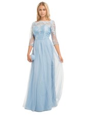 Chi Chi London  Blue  Lace Saskia Maxi Embroidered  Sleeves Party Dress  14 Blue