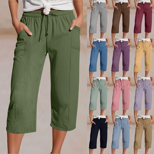 Breathable linen cotton capri - linen,