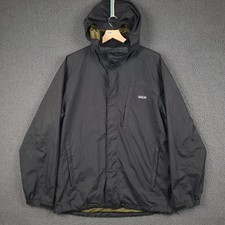 PATAGONIA Jacket Mens XL Black Eco Rain Shell Hooded Windbreaker FLAWS