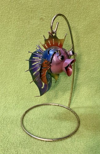 Vintage metal puffer fish - metal,