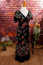 Vintage Original 70s Boho Maxi Dress Long Chiffon Black Colorful Hippie S