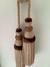 Chunky Curtain Tiebacks Large Luxury Silky Rope and Tassel Beige, Brown
