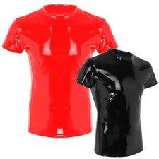 Mens PU Leather Tees Tops Slim