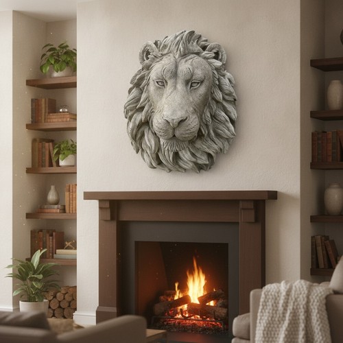 Lion head stone statue outdoor - stone,