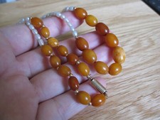 Vintage 14ct 585 Yellow Gold Beaded Butterscotch Baltic Amber & Pearl Necklace