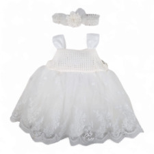 Baby Girl Dress +Hair Band Set Wedding  Princess Christening Gown Lace Baptism
