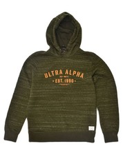 JACK & JONES Mens Graphic Hoodie Jumper Medium Green Flecked Polyester PI01