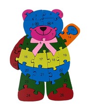 Teddy Bear Wooden Jigsaw Puzzle Alphabet & Numbers Double Sided Learning Count