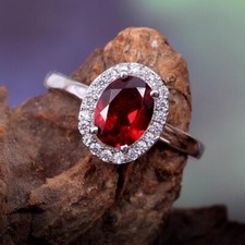 Pave Diamond Red Garnet Oval