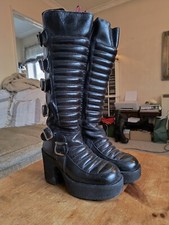Vintage 90's Black Platform Buckle Boots Festival Goth Sz 5