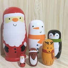 6pcs Santa Claus Wooden Nesting Dolls Russian Matryoshka