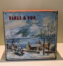 Vintage Elkes & Fox Christmas Biscuit Tin 1950s Advertising Shop Display Prop