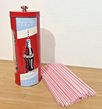 Coca Cola tin straw dispenser