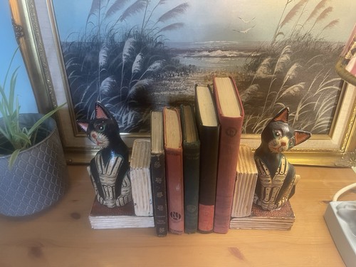Vintage wooden cat bookends - wooden,