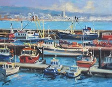 Superb Richard Blowey Oil Painting Fishing Boats Original Cornish Art
