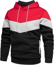 Mens Colourblock Pullover Sweatshirt Gym Hooded Hoodie Fleece Jumper Top Gift