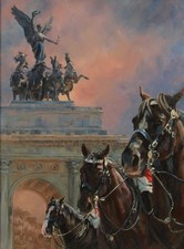Katy Sodeau framed equestrian oil painting. Wellington Arch, London