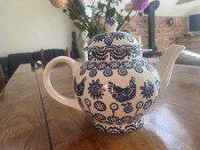 Rare  Emma Bridgewater Large Teapot. Blue hen with border. 