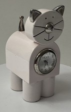 Lovely Metal Pink Tone Cat Shaped Clock With S/S Ears,Nose And Tail, Working VGC