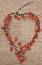 METAL WIRE RED & BLACK HEART WREATH HANGING 13" WALL DECOR ROMANTIC LOVE 
