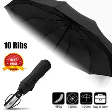 10 Rib Automatic Umbrella Open Foldable Heavy-duty Rain Umbrella Windproof UK