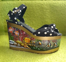Dolce & Gabbana SS2017 Hand-painted Sea Life Platform Sandals Sz 37/UK4