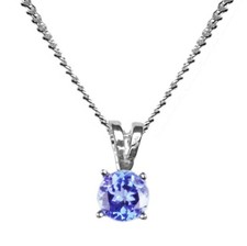 4mm ROUND GENUINE TANZANITE 925 STERLING SILVER PENDANT + CHAIN / NECKLACE