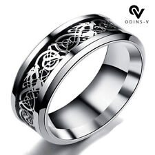 Men's Ring Dragon Celtic Stainless Steel Wedding Fashion Band 8mm silver