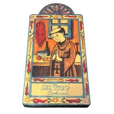San Pasqual Patron Saint Of Cooks Hand Painted Wood Wall Plaque Kitchen Decor