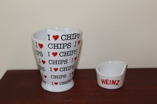 Heinz I Love Chips Cone with Matching Sauce Pot Official Merchandise Ceramic