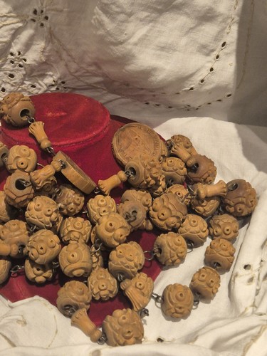 Old carved french rosary - old,