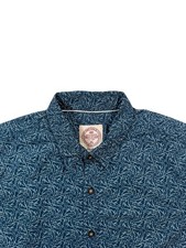 Fat Face Men’s Blue Shark Pattern Short Sleeve Regular Fit Shirt - Size Medium