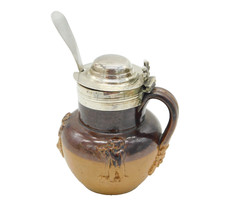 George IV Sterling Silver Mounted Stoneware Mustard Pot Antique 1827 Sheffield