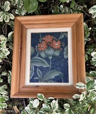 Aged Framed Red Flower Green Leaves Fabric in Aged Wooden Frame #AGT36