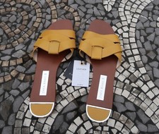 Zara Mustard Leather Yellow Sandals Sliders New 6 39