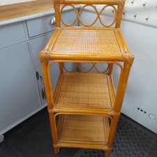 Vintage Cane Bamboo Rattan 3 Tier Shelving Unit/ Plant Stand/ Bedside Table