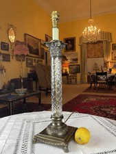 Nice Quality Patinated Bronzed Cut Glass Peter Martin Corinthian Column Lamp 20”