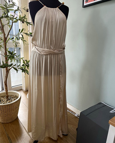 Zara beige maxi dress - zara, halter