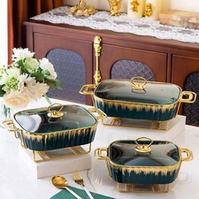 13'' Luxury Rectangular Ceramic Chafing Dish Food Warmer with Stand, Weddings